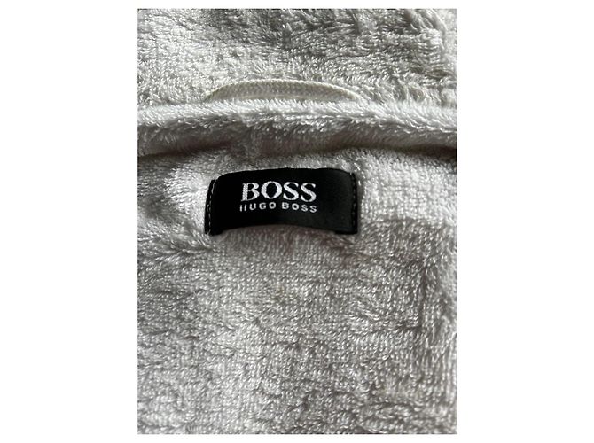 Hugo Boss White Cotton Hooded Bathrobe with Navy Trim Navy blue - view 17