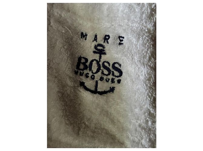 Hugo Boss White Cotton Hooded Bathrobe with Navy Trim Navy blue - view 2