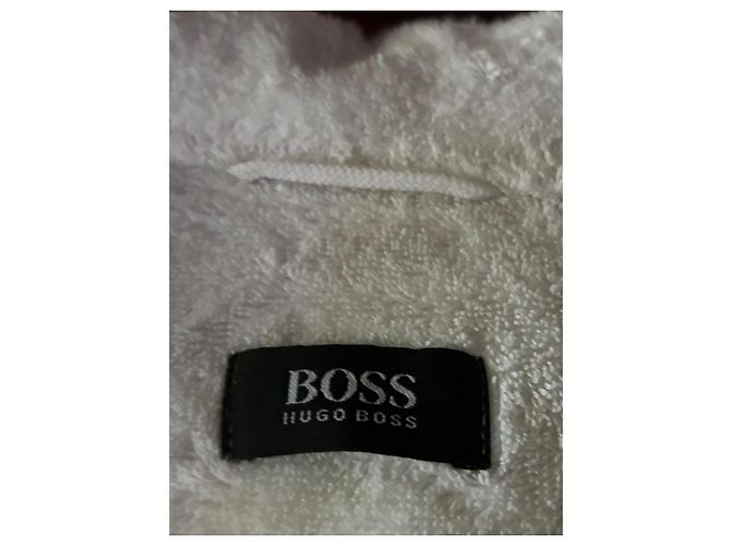 Hugo Boss White Cotton Hooded Bathrobe with Navy Trim Navy blue - view 5