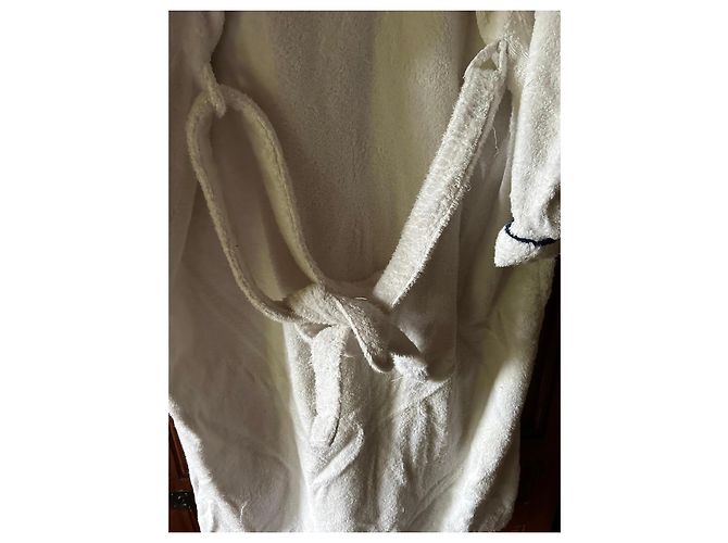 Hugo Boss White Cotton Hooded Bathrobe with Navy Trim Navy blue - view 7