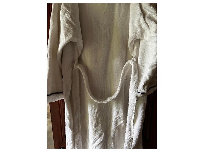 Hugo Boss White Cotton Hooded Bathrobe with Navy Trim Navy blue - view 8