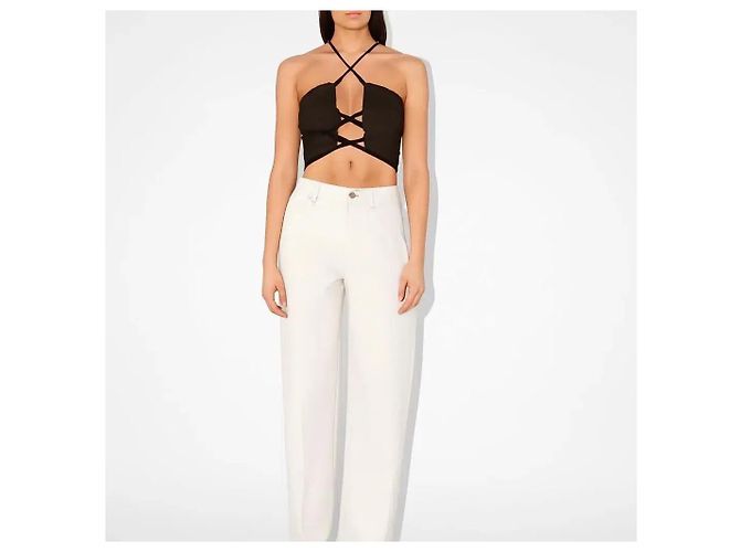 Autre Marque LeGer by Lena Gercke Top Gola Halter Franzido Castanho Marrom - vista 3