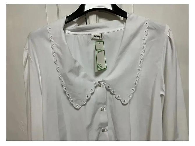 Autre Marque Blusa Pimkie de algodón blanca con cuello de broderie anglaise - vista 2