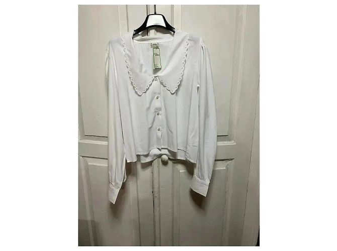 Autre Marque Blusa Pimkie de algodón blanca con cuello de broderie anglaise - vista 6