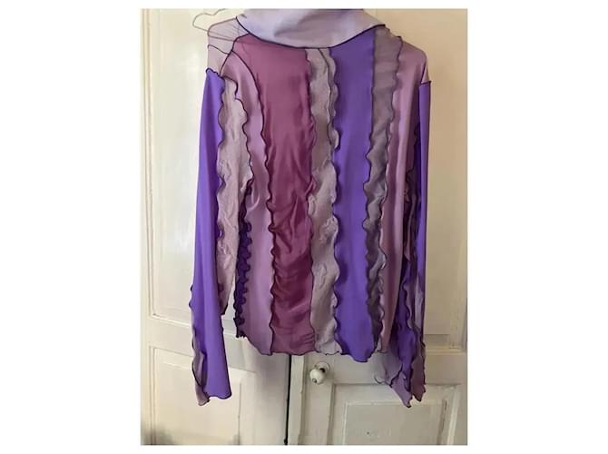 Autre Marque Sherris Patchwork-Bluse mit Rüschen Pink Beige Lila - Ansicht 2