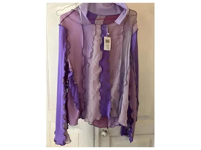 Autre Marque Sherris Patchwork-Bluse mit Rüschen Pink Beige Lila - Ansicht 4