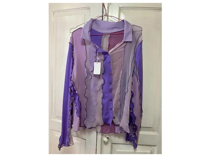 Autre Marque Sherris Patchwork-Bluse mit Rüschen Pink Beige Lila - Ansicht 6