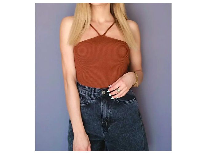 Autre Marque Braunes Rippstrick-Camisole-Top - Ansicht 2