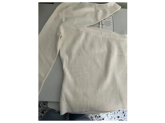 Autre Marque Gauge81 Evening One-Shoulder Stricktop - Elfenbein Weiß - Ansicht 5
