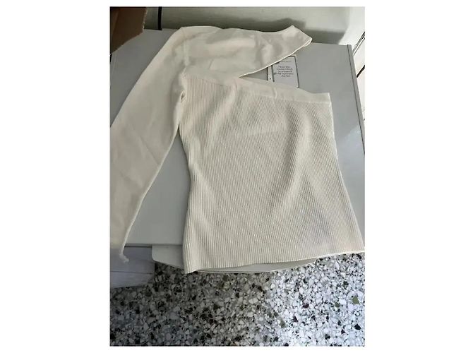 Autre Marque Gauge81 Evening One-Shoulder Stricktop - Elfenbein Weiß - Ansicht 6