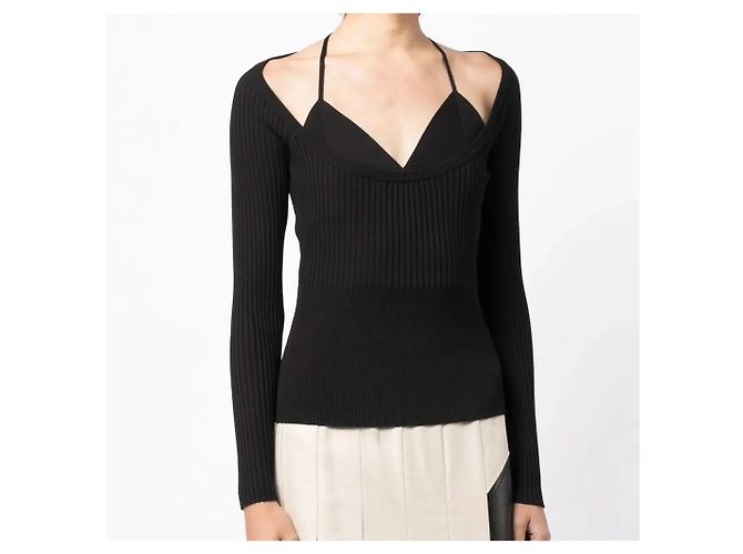 Autre Marque Monique Schwarzes geripptes Strickoberteil Neckholder - Ansicht 2