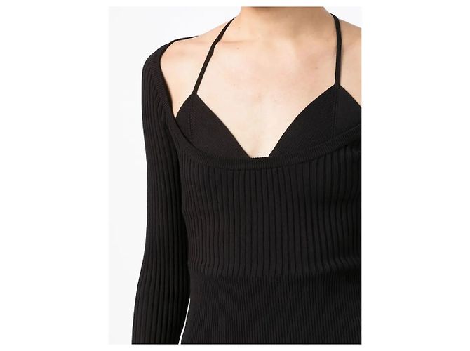 Autre Marque Monique Schwarzes geripptes Strickoberteil Neckholder - Ansicht 3