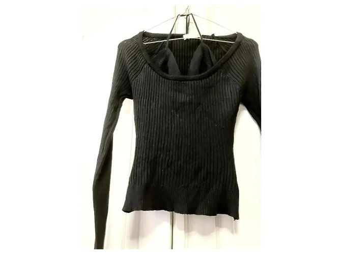 Autre Marque Monique Schwarzes geripptes Strickoberteil Neckholder - Ansicht 4