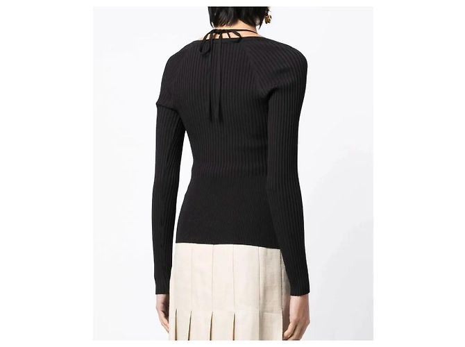 Autre Marque Monique Schwarzes geripptes Strickoberteil Neckholder - Ansicht 9