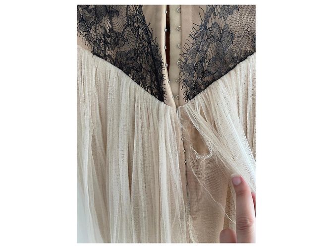 Autre Marque Maria Lucia Hohan Vestido de Tule e Renda Bege Preto - vista 12