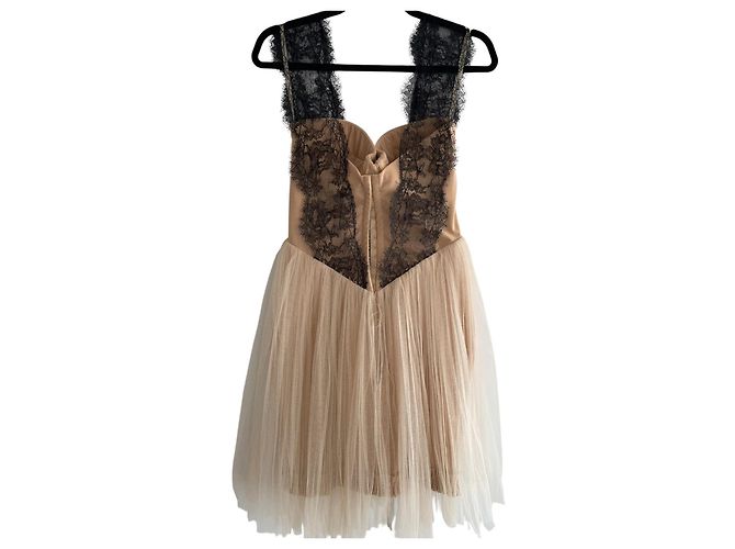 Autre Marque Maria Lucia Hohan Vestido de Tule e Renda Bege Preto - vista 2