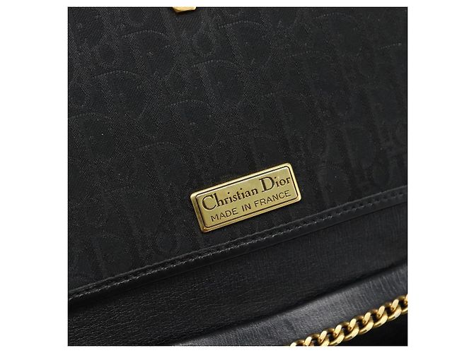 Borsa a tracolla con catena in tela Christian Dior Trotter Black Gold Auth 184194 Nero D'oro - vista 17