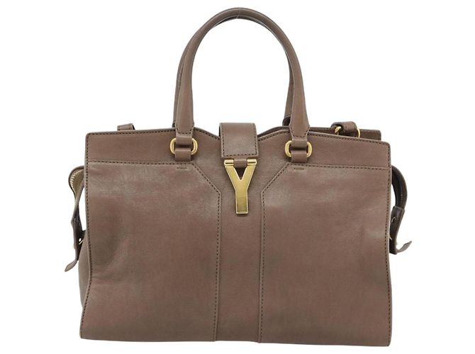 SAINT LAURENT Cavas chic Hand Bag Leather 2way Brown Gold 297957 Auth 183202A Marrone D'oro - vista 13