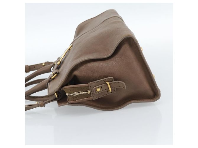 SAINT LAURENT Cavas chic Hand Bag Leather 2way Brown Gold 297957 Auth 183202A Marrone D'oro - vista 3