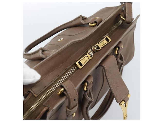 SAINT LAURENT Cavas chic Hand Bag Leather 2way Brown Gold 297957 Auth 183202A Marrone D'oro - vista 6