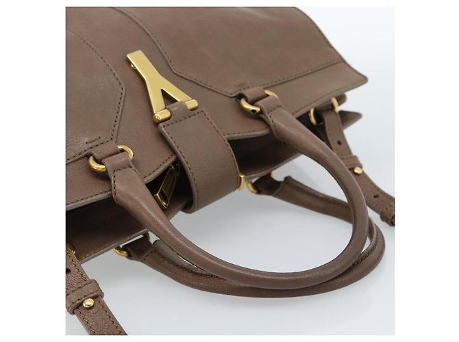 SAINT LAURENT Cavas chic Hand Bag Leather 2way Brown Gold 297957 Auth 183202A Marrone D'oro - vista 7
