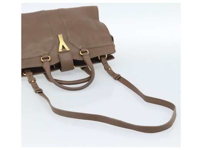 SAINT LAURENT Cavas chic Hand Bag Leather 2way Brown Gold 297957 Auth 183202A Marrone D'oro - vista 9