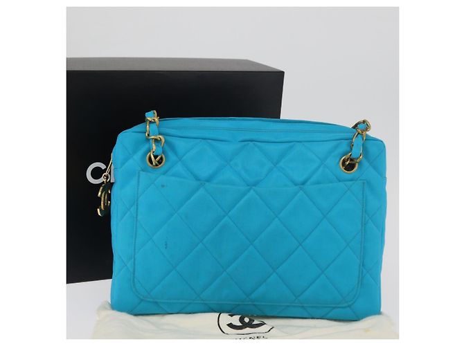 CHANEL Matelasse Chain Shoulder Bag Nylon Blue Gold CC Auth 181801SV D'oro - vista 12