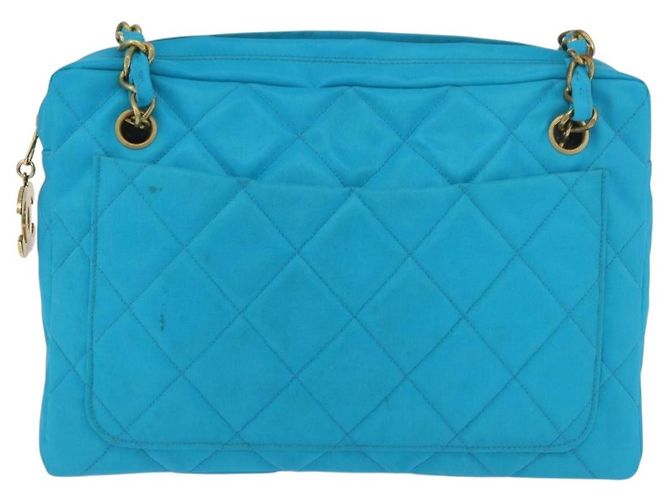 CHANEL Matelasse Chain Shoulder Bag Nylon Blue Gold CC Auth 181801SV D'oro - vista 13