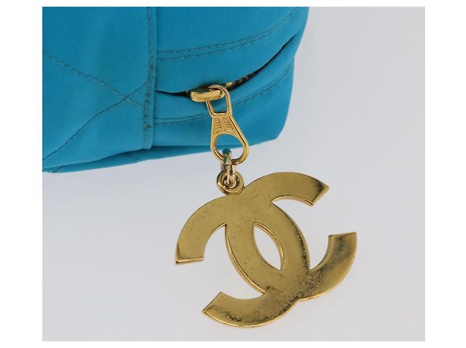 CHANEL Matelasse Chain Shoulder Bag Nylon Blue Gold CC Auth 181801SV D'oro - vista 19