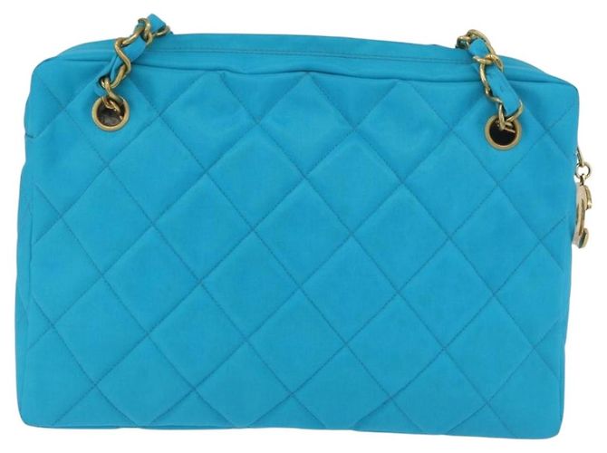 CHANEL Matelasse Chain Shoulder Bag Nylon Blue Gold CC Auth 181801SV D'oro - vista 3