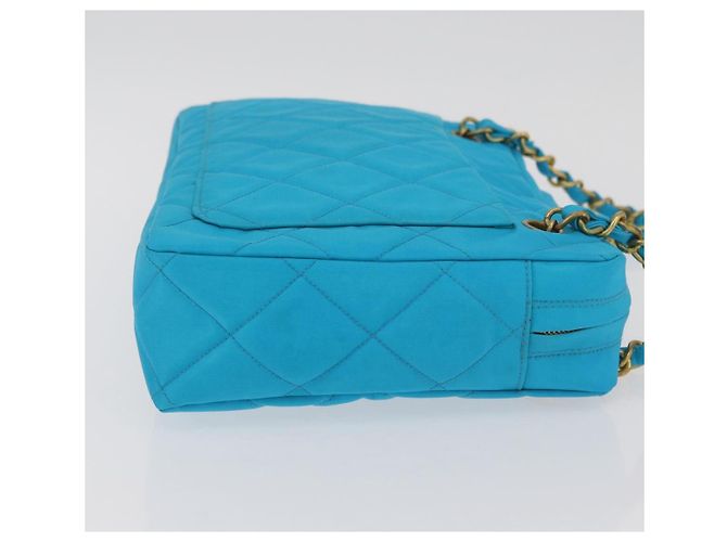 CHANEL Matelasse Chain Shoulder Bag Nylon Blue Gold CC Auth 181801SV D'oro - vista 4