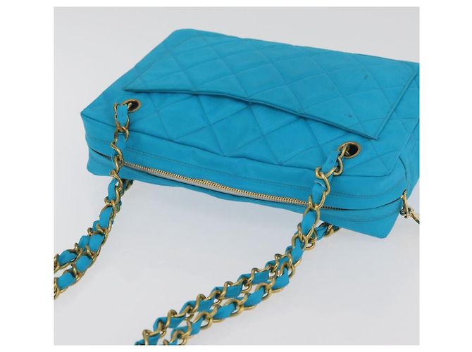 CHANEL Matelasse Chain Shoulder Bag Nylon Blue Gold CC Auth 181801SV D'oro - vista 7