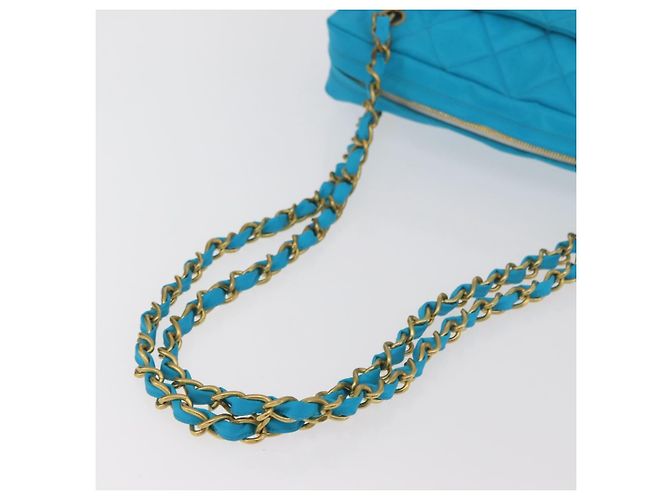 CHANEL Matelasse Chain Shoulder Bag Nylon Blue Gold CC Auth 181801SV D'oro - vista 8