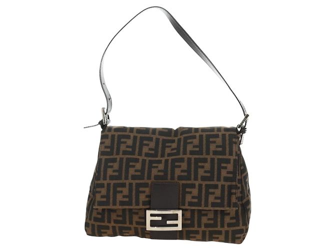 FENDI Zucca Canvas Mamma Baguette Borsa a Spalla Nero Marrone Auth 182589V - vista 13