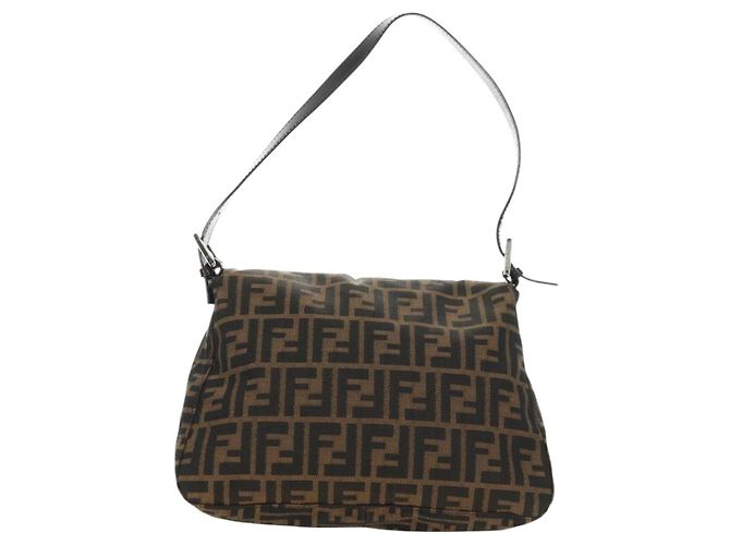 FENDI Zucca Canvas Mamma Baguette Borsa a Spalla Nero Marrone Auth 182589V - vista 2