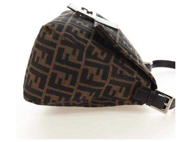 FENDI Zucca Canvas Mamma Baguette Borsa a Spalla Nero Marrone Auth 182589V - vista 4