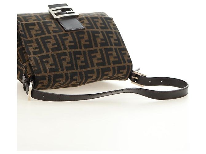 FENDI Zucca Canvas Mamma Baguette Borsa a Spalla Nero Marrone Auth 182589V - vista 7