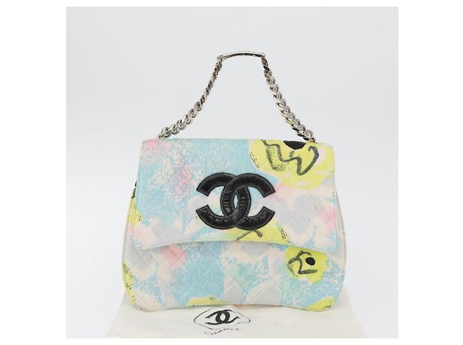 CHANEL Matelasse Chain Shoulder Bag Cotton Multicolor Silver CC Auth 182692SAV Argento Multicolore - vista 12