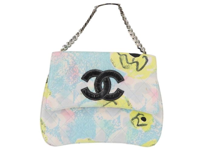 CHANEL Matelasse Chain Shoulder Bag Cotton Multicolor Silver CC Auth 182692SAV Argento Multicolore - vista 13