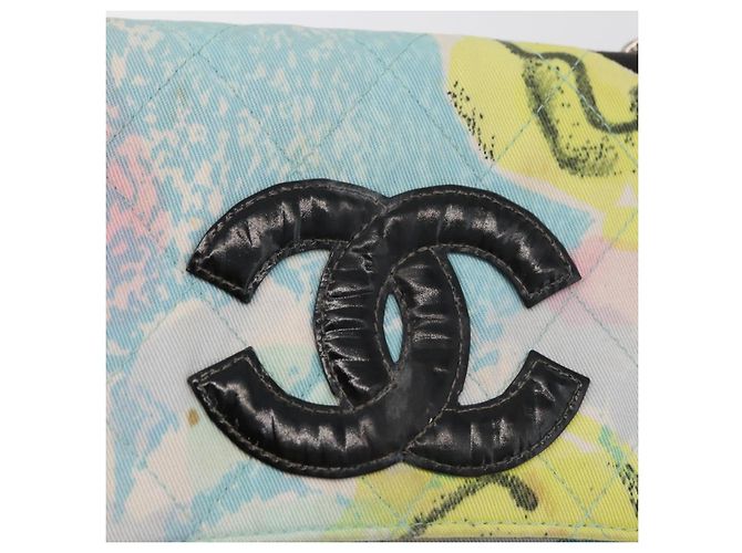 CHANEL Matelasse Chain Shoulder Bag Cotton Multicolor Silver CC Auth 182692SAV Argento Multicolore - vista 19