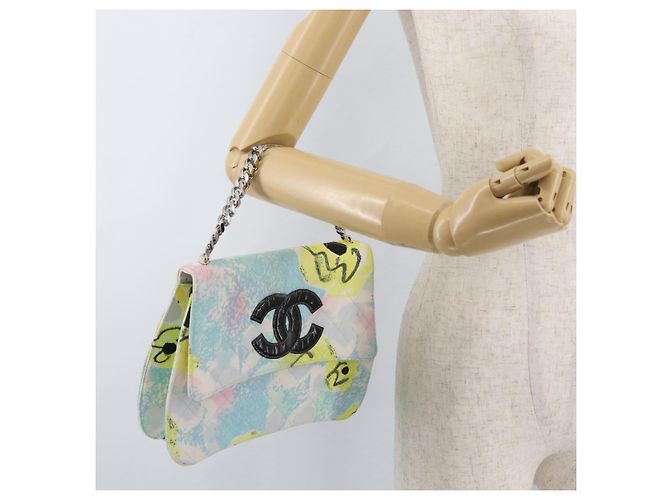 CHANEL Matelasse Chain Shoulder Bag Cotton Multicolor Silver CC Auth 182692SAV Argento Multicolore - vista 26