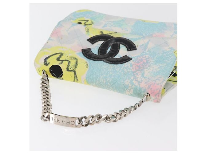 CHANEL Matelasse Chain Shoulder Bag Cotton Multicolor Silver CC Auth 182692SAV Argento Multicolore - vista 8