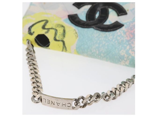 CHANEL Matelasse Chain Shoulder Bag Cotton Multicolor Silver CC Auth 182692SAV Argento Multicolore - vista 9
