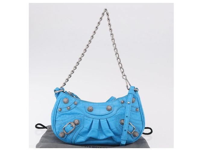 BALENCIAGA Borsa Mini Chain Lucagol in Pelle 2way Blu Argento 695814 Auth 183060M - vista 12