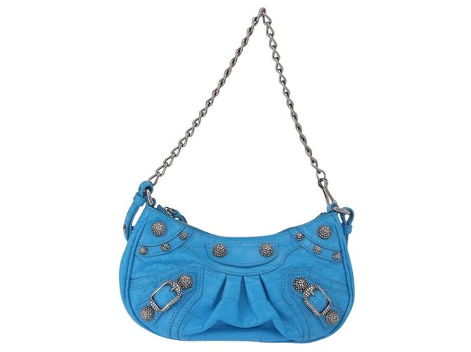 BALENCIAGA Borsa Mini Chain Lucagol in Pelle 2way Blu Argento 695814 Auth 183060M - vista 13