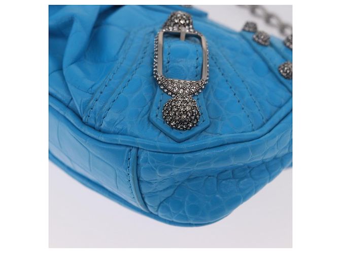 BALENCIAGA Borsa Mini Chain Lucagol in Pelle 2way Blu Argento 695814 Auth 183060M - vista 17