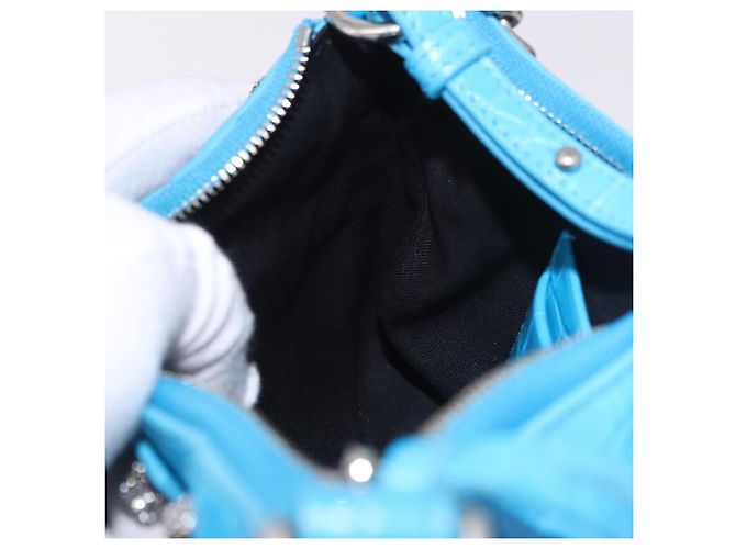 BALENCIAGA Borsa Mini Chain Lucagol in Pelle 2way Blu Argento 695814 Auth 183060M - vista 22