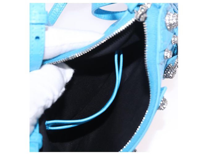 BALENCIAGA Borsa Mini Chain Lucagol in Pelle 2way Blu Argento 695814 Auth 183060M - vista 23