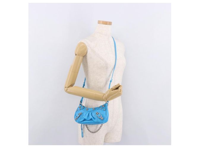 BALENCIAGA Borsa Mini Chain Lucagol in Pelle 2way Blu Argento 695814 Auth 183060M - vista 25