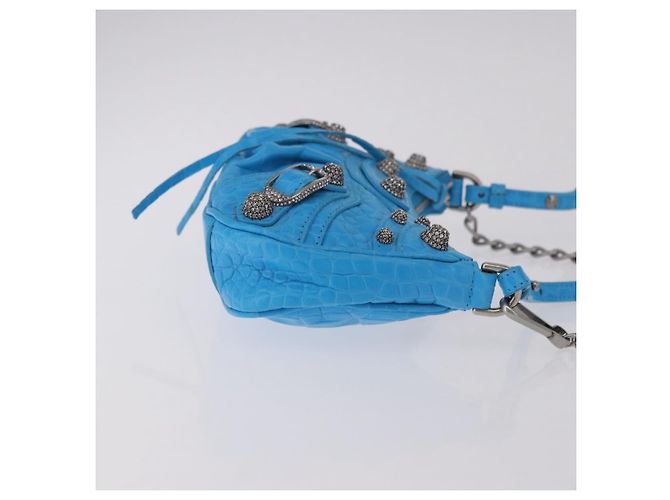 BALENCIAGA Borsa Mini Chain Lucagol in Pelle 2way Blu Argento 695814 Auth 183060M - vista 3